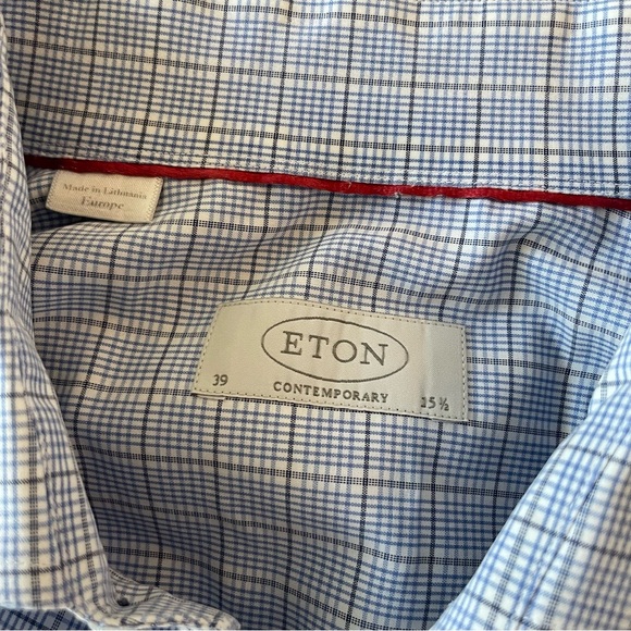 Eton Light Blue Checkered Dress Shirt Neck 15.5 - Picture 9 of 9